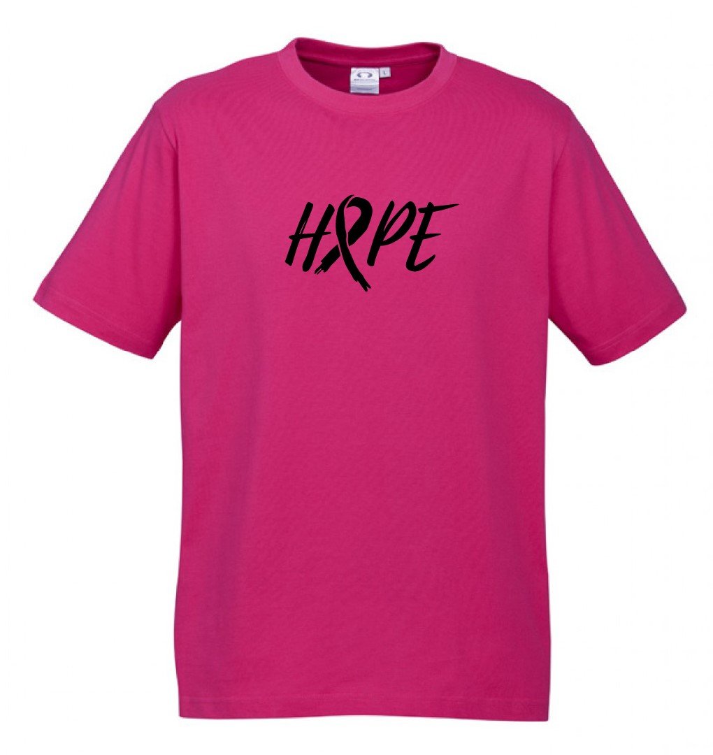 MENS Ice Cotton Hot Pink T-Shirt with Black Hope Ribbon logo